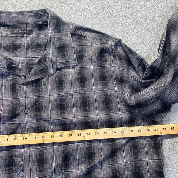 Men's Apparel SYNGRY Buttons, Men's Size 4XL. Black Plaid,100% Cotton - Picture 4 of 9